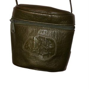 Carlos Falchi FABULOUS Olive army green leather mini bucket cross body bag 5.5"
